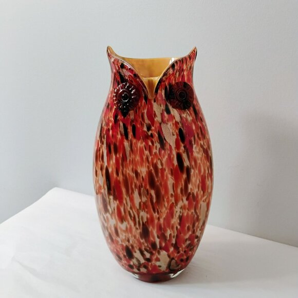 Murano Hand Blown Art Glass Owl Multicolor Vase, Colorful Bird-Shape Speckled - Picture 15 of 15